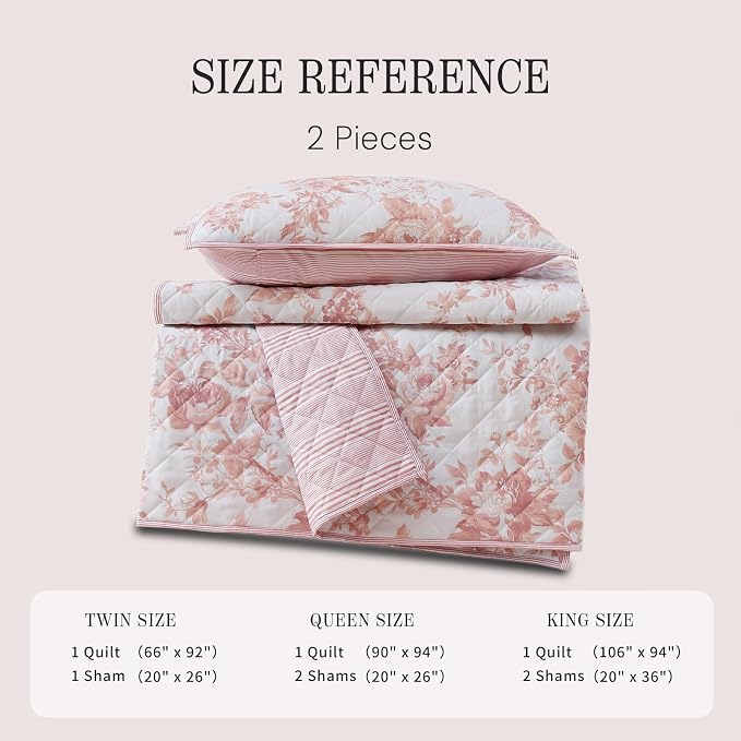 Twin/Twin XL Quilt Set-2 Pieces Soft Bedding Floral Reversible Coverlet | All - Image 7