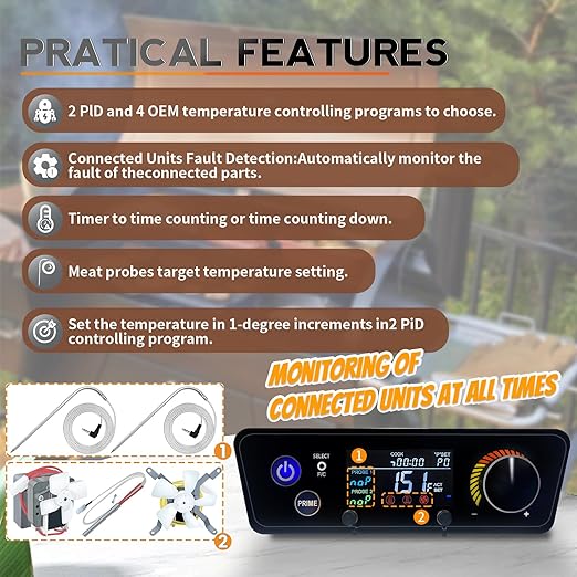 Banbitebq Upgraded PID Trapezoid Control Board for Pit Boss Wood Pellet Grill - Compatible with Lexington P7-540/Classic P7-700/Austin XL P7-1000/440FB1 Matte Black Models,RTD Temperature Probe