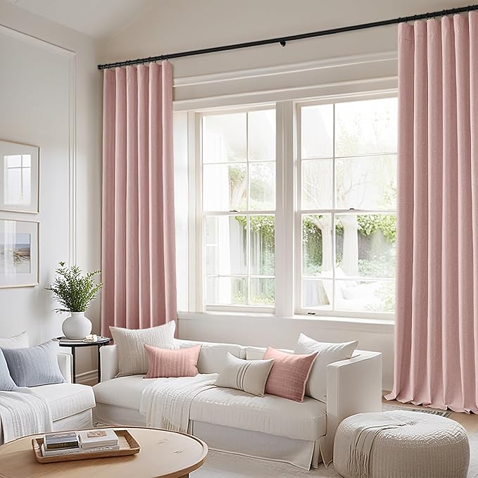 MIULEE 100% Blackout Back Tab Pleat Linen Curtains 50" Wx120 L, Light Pink | 2 - Image 2