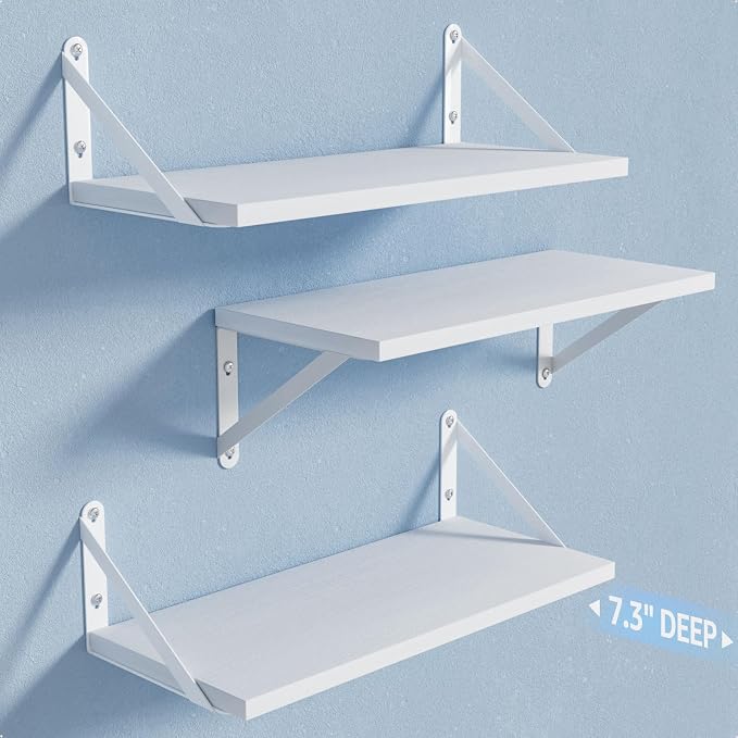 Wall Shelves 7.3" Deep Solid Paulownia Wood | 15mm Thick, Wider & Longer & by COCOYA