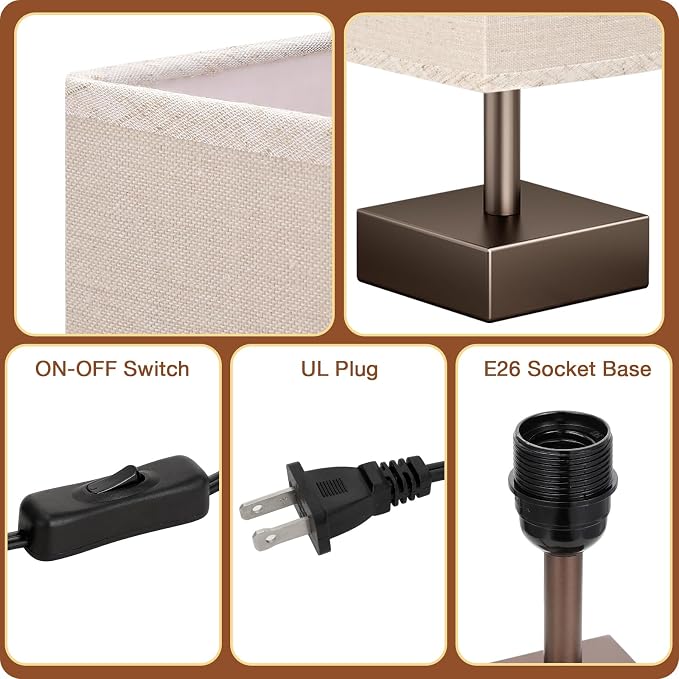 aooshine Browm Small Bedside Lamp - Image 6