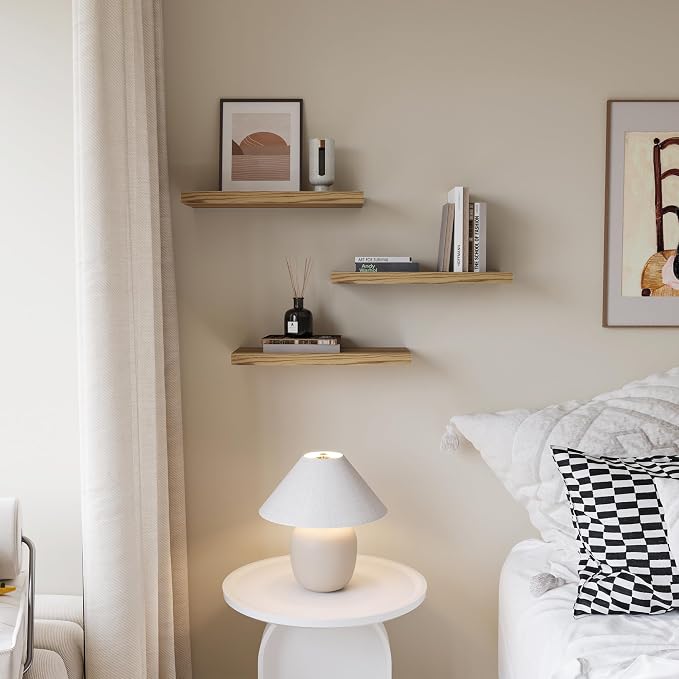 Floating Shelves for Wall Set of 3, 16 Inch Light Brown Shelves Bedroom | Light - Image 4