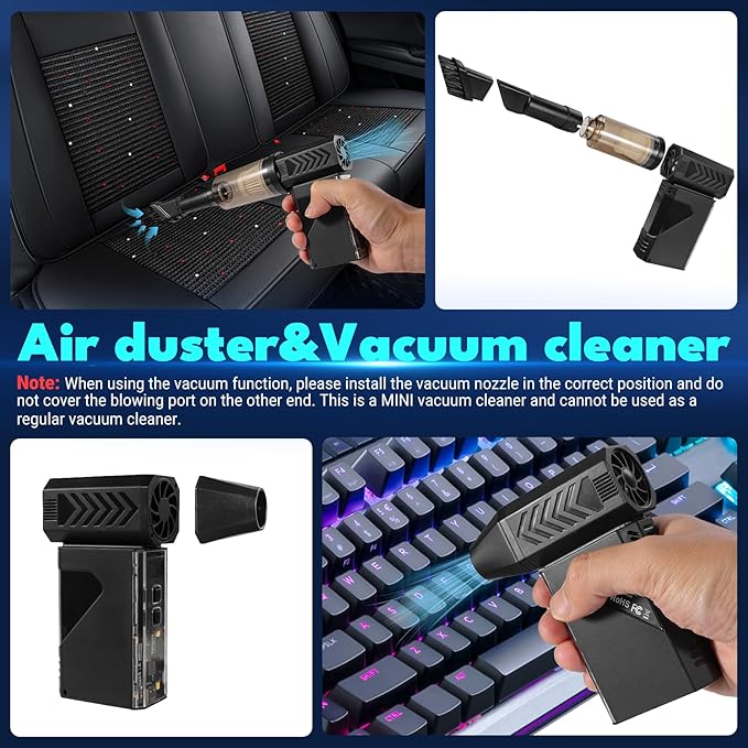 Newdehanm Violent Turbo Fan，Mini Electric Compressed Air Duster & Vacuum Cleaner,130000RPM Portable Rechargeable Cordless Handheld Air Blower with LED Light for PC, Outdoor, House, Car,8000mAh