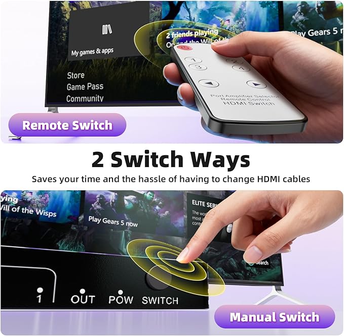 ALYYDBG 8k@60Hz HDMI Switch 4 in 1 Out Supports 4K@120Hz Dynamic HDR10+ HDCP 2.3 CEC, HDMI 2.1 Switcher Works with Gaming Consoles TV Box Stick Computer to HDMI ouput Like TV Monitor Projector