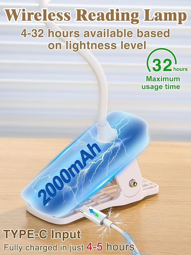 Eye Caring Clip on LED Bed Light 5 Color 5 Brightness Rechargeable Wireless | - Image 3