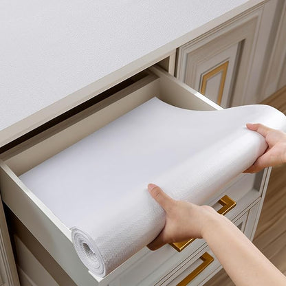 Shelf and Drawer Liner for Kitchen Cabinets Non-Adhesive, Strong Grip Non-Slip Thickened Cabinet Liners for Shelves, Waterproof Mats for Dresser Cupboard, White, 24 in x 10 Feet