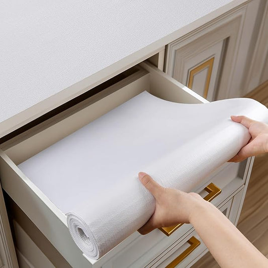 Shelf and Drawer Liner for Kitchen Cabinets Non-Adhesive, Strong Grip Non-Slip Thickened Cabinet Liners for Shelves, Waterproof Mats for Dresser Cupboard, White, 24 in x 10 Feet