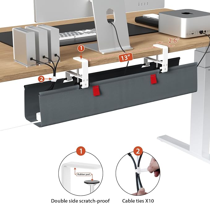Univivi No Drill Under Desk Cable Management Tray, 28 inch Cable Management | - Image 3