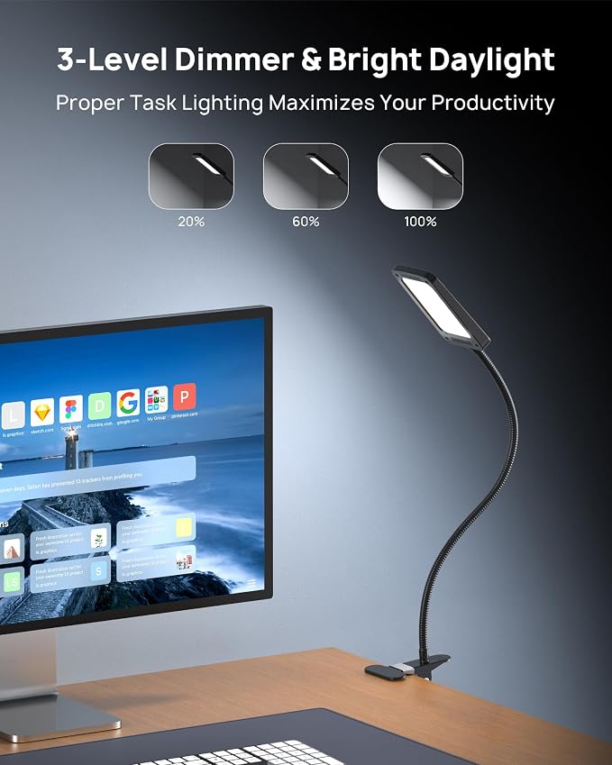 TROND LED Desk Lamp with Clamp, 1000LM Bright 3-Level Dimmable Desk Light | - Image 2