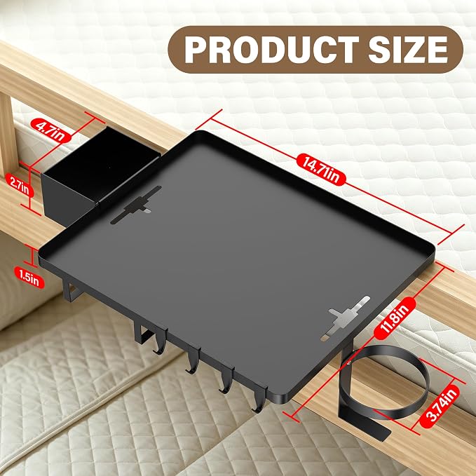Bedside Shelf, Metal Bed Shelf For Dorm Room Clip On Floating Tray | College - Image 5