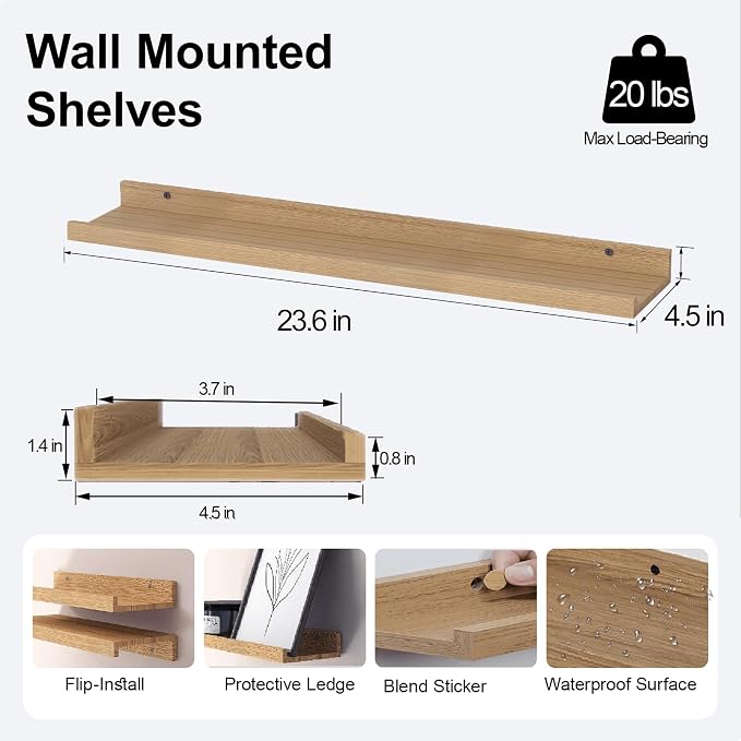 Oak Floating Shelves for Wall Decor, 24 in Shelf - Image 3