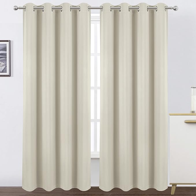 100% Blackout Curtains with Black Liner/Light Beige Curtains 52 x 84 Inch/Set - Image 2