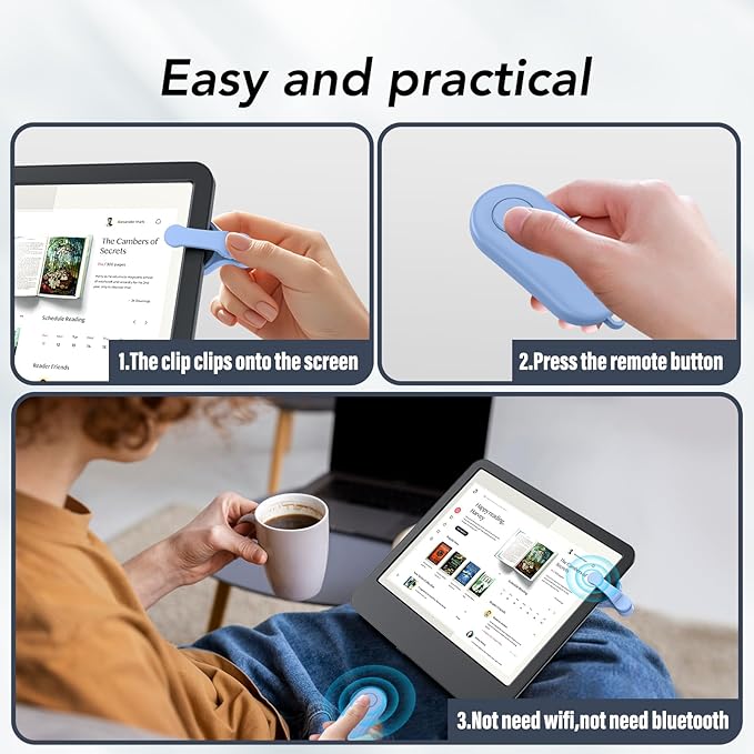 Remote Control Page Turner for Kindle Paperwhite Oasis Kobo eReaders,Kindle Clicker Page Turner Accessories for iPhone,iPad, Android Tablets Reading Novels,Video Record&Shutter Selfie (Blue)