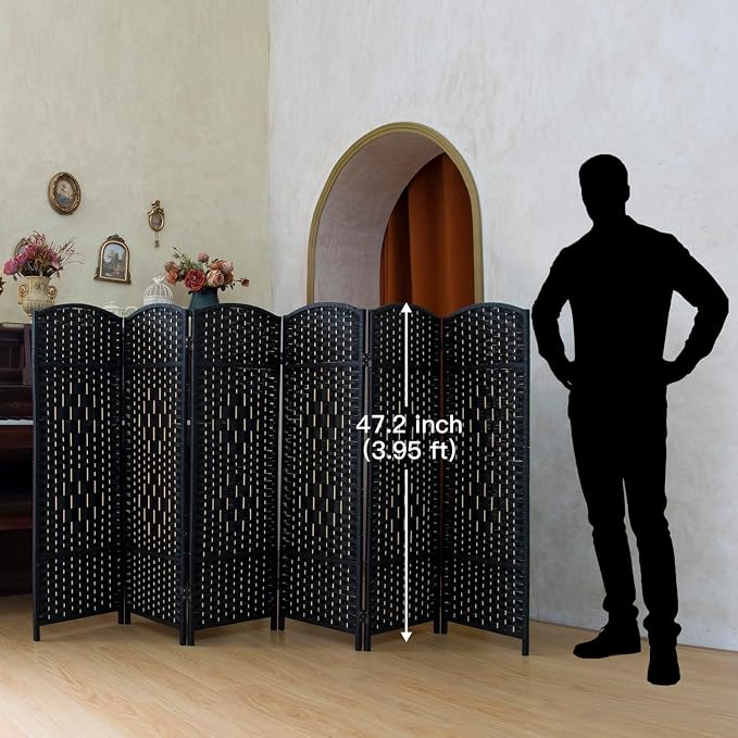 Compact 6 Panel Short Room Divider, 47.2 Inch Tall Double-Sided Rattan Folding - Image 2