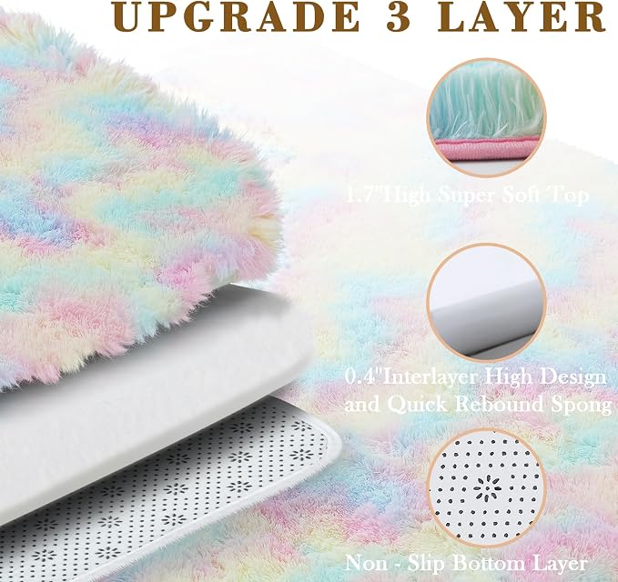 8x10 Area Rugs for Living Room, Rainbow Large Shaggy Carpet Plush Furry Rug | - Image 5