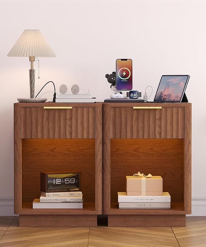 Akxomel Fluted Nightstand Set 2 Bedside Table - Image 2