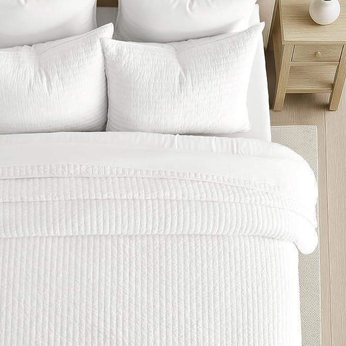 100% Cotton Cross Stitch 3-Piece Quilt Set, Bright White | 100% Cotton - Image 4