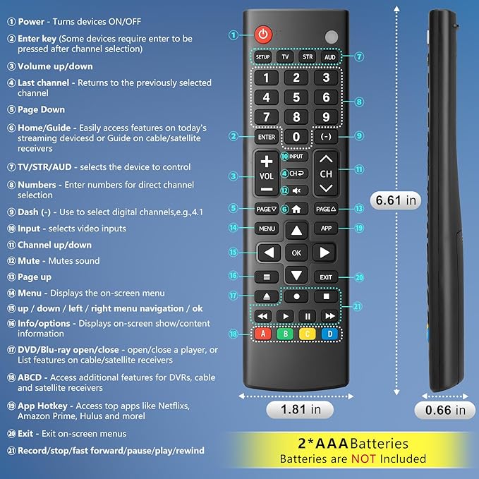 Universal-TV-Remote-Control for Samsung, LG, Hisense, TCL, Sony, Vizio, Onn, Toshiba, Philips and More DVD, Blu ray Player, Soundbar Devices