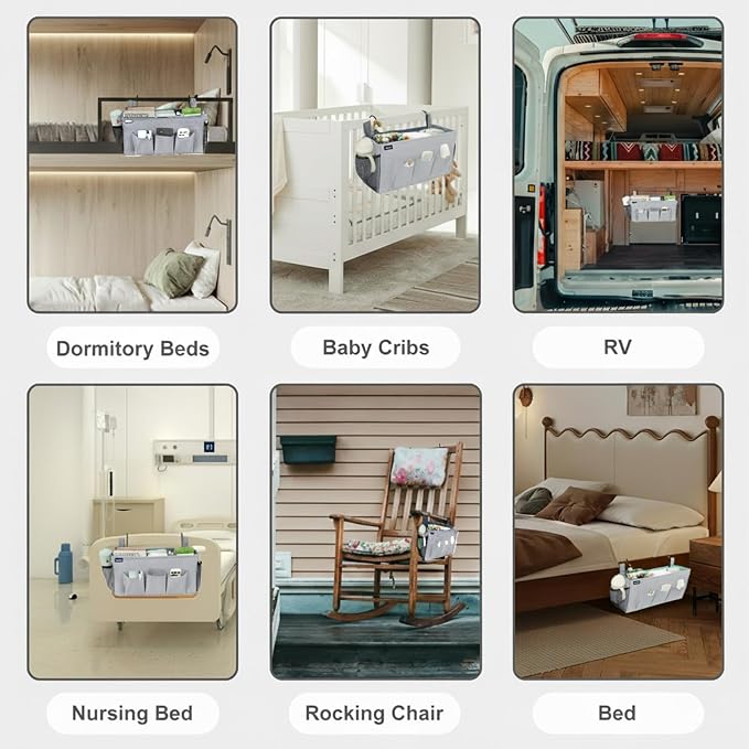 Surblue Bedside Organizer with Hook Bedside Caddy Hanging Storage Bag with - Image 7