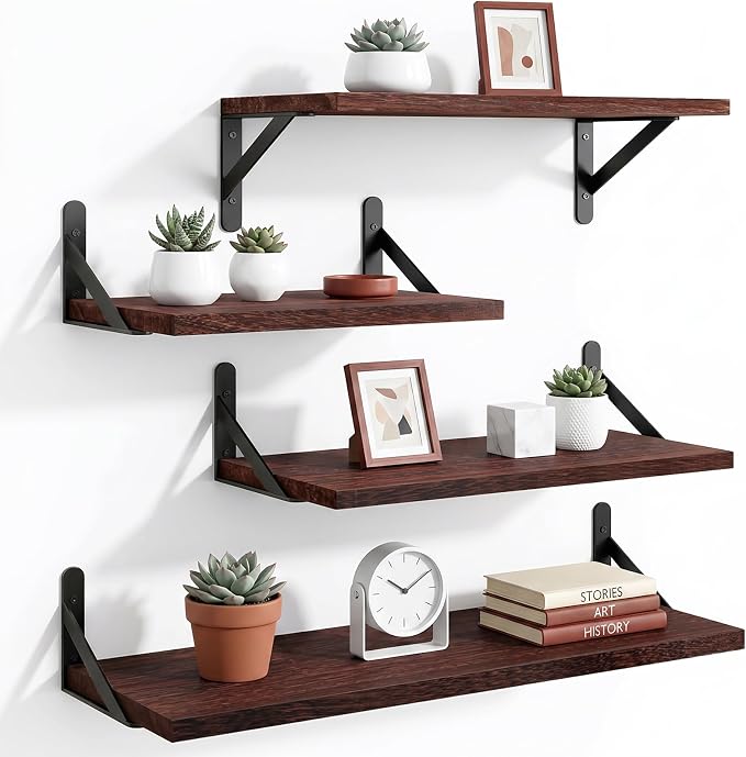 YGEOMER Floating Shelves for Wall, Different Sizes Walnut Red Brown Wall by YGEOMER