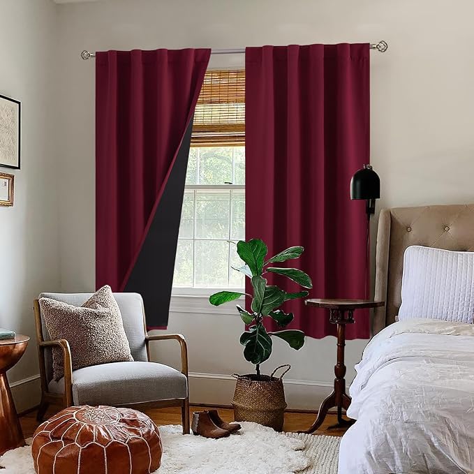 BGment Burgundy Red 100% Blackout Curtains 63 Inches Long - Image 9