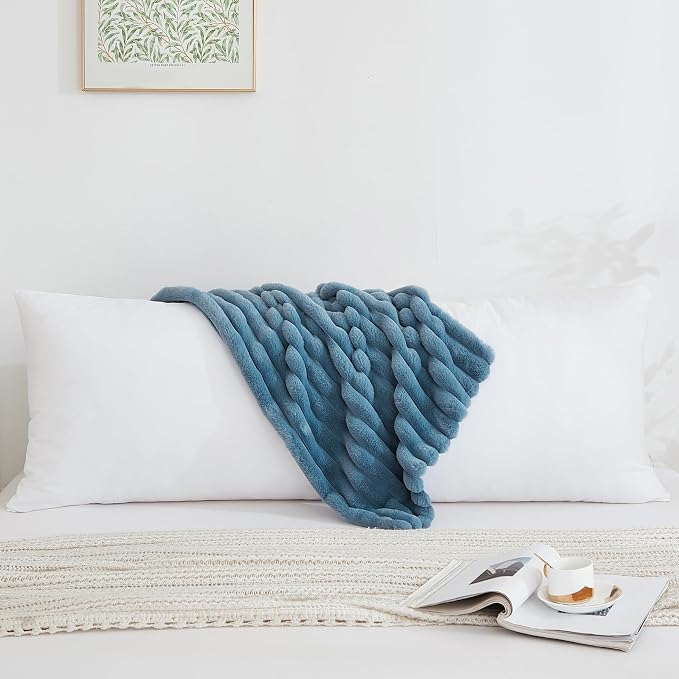 Full Body Pillow with Fluffy Stripe Faux Fur Removable Cover, Long Bed Pillow - Image 2