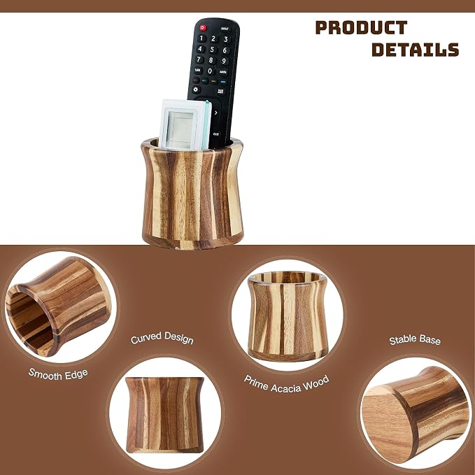 Acacia Wood Small Remote Control Holder, Organizer - Image 3