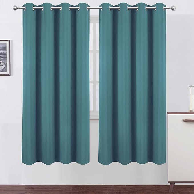 100% Blackout Curtains 52 x 72 Inch/Sea Teal Curtains 2 Panels - Image 2