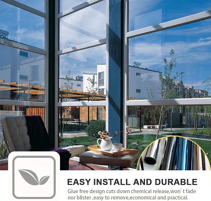 One Way Privacy Window Film Heat Control Mirror Tint 35.4Inx13.1Ft | Reflective - Image 4