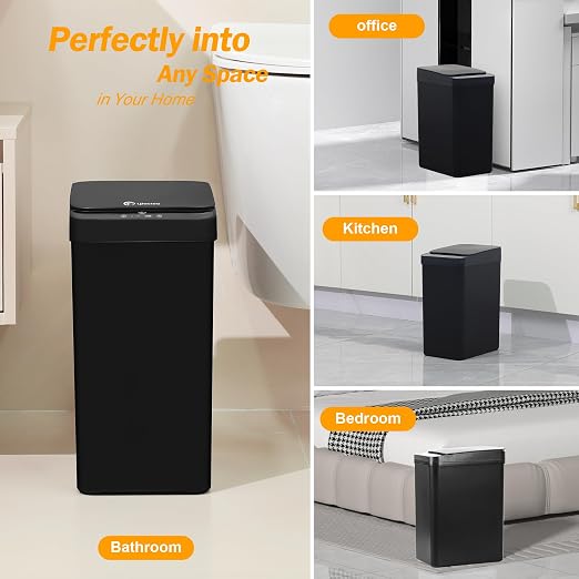 Black Bathroom Trash Can 2.6 Gallon Motion Sensor Trash Cans Automatic - Image 8