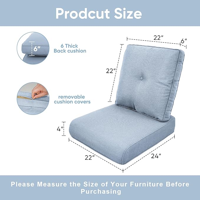 10-Piece Outdoor Patio Cushion Set - Fade & Water Resistant with Removable Olefin Cover, 22x24x4 Inch Memory Foam Cushions for Wicker Sectional Sofa – Baby Blue/Buckle