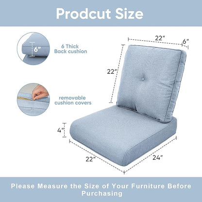 10-Piece Outdoor Patio Cushion Set - Fade & Water Resistant with Removable Olefin Cover, 22x24x4 Inch Memory Foam Cushions for Wicker Sectional Sofa – Baby Blue/Buckle