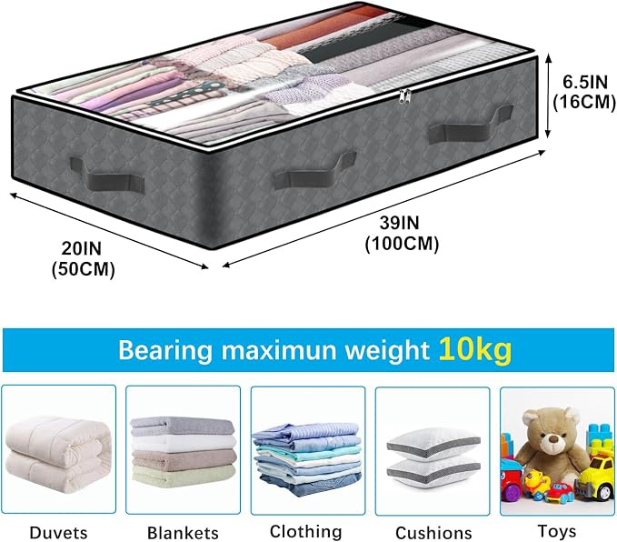 BiCINE 6 Pack Under Bed Storage Containers, 90L Collapsible Closet Organizers - Image 3