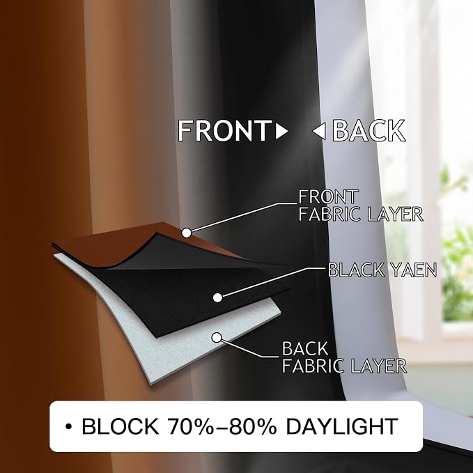 COSVIYA Grommet Drapes Burnt Orange and Black Curtains W52xL84 Inch | Gradient - Image 7