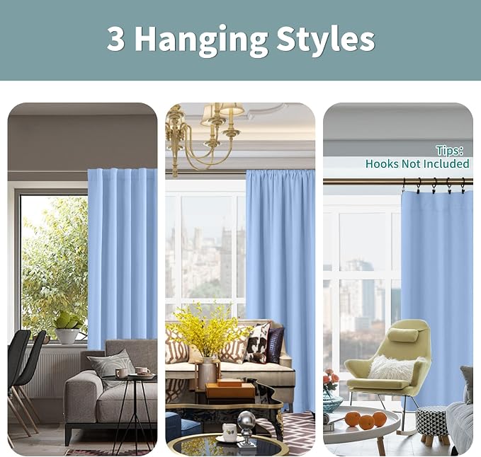 BGment Light Blue 100% Blackout Curtains 45 Inches Long - Image 3
