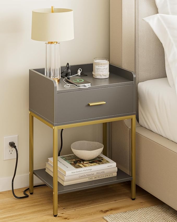 Nightstand with Charging Station, 3-Tier Bedside Table - Image 6