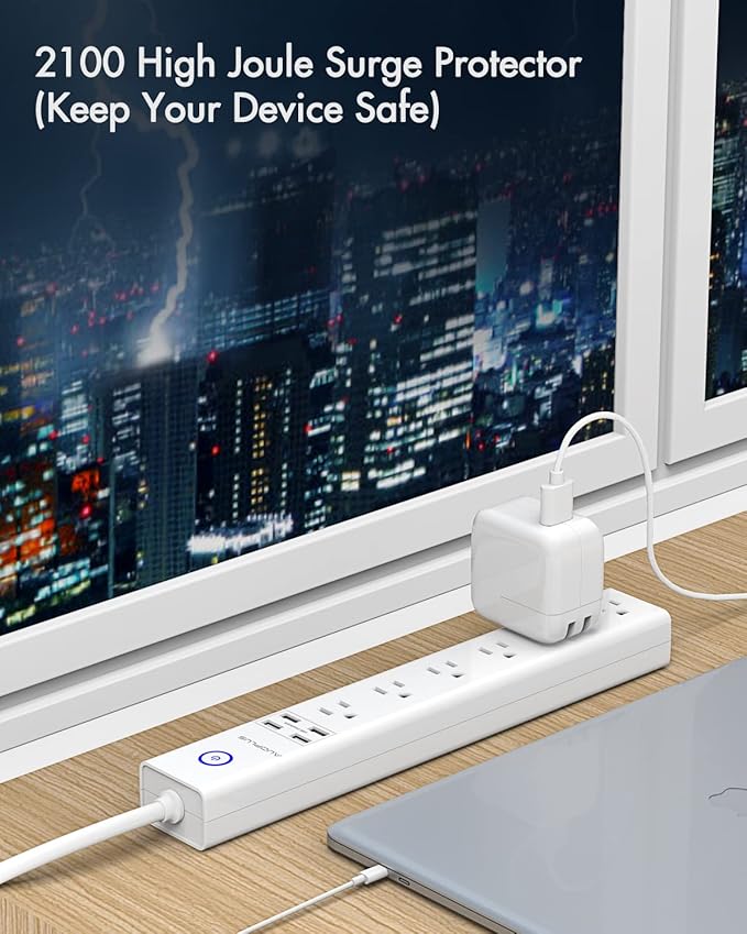 2 Pack Surge Protector Power Strip - 10FT Long Extension Cord with Multiple Outlets, 6 Widely Outlets 4 USB Charging Ports, Flat Plug Overload Surge Protection, Wall Mount for Home, Office ETL Listed
