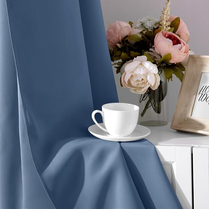 HOMEIDEAS Stone Blue Blackout Curtains 52 X 63 inches Long 2 Panels Room - Image 7