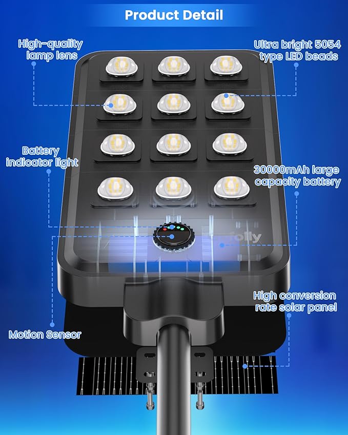 Gefolly G-13000W Solar Street Light Outdoor, Wide Angle Commercial Parking Lot Light Dusk to Dawn 6500K IP67 Flood Security with Motion Sensor Lamp for Yard, Basketball Court
