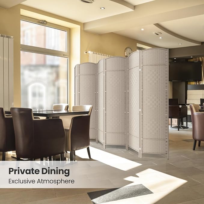6 Panel Folding Room Divider, Woven Privacy Screen, handcrafted diamond pattern - Image 6
