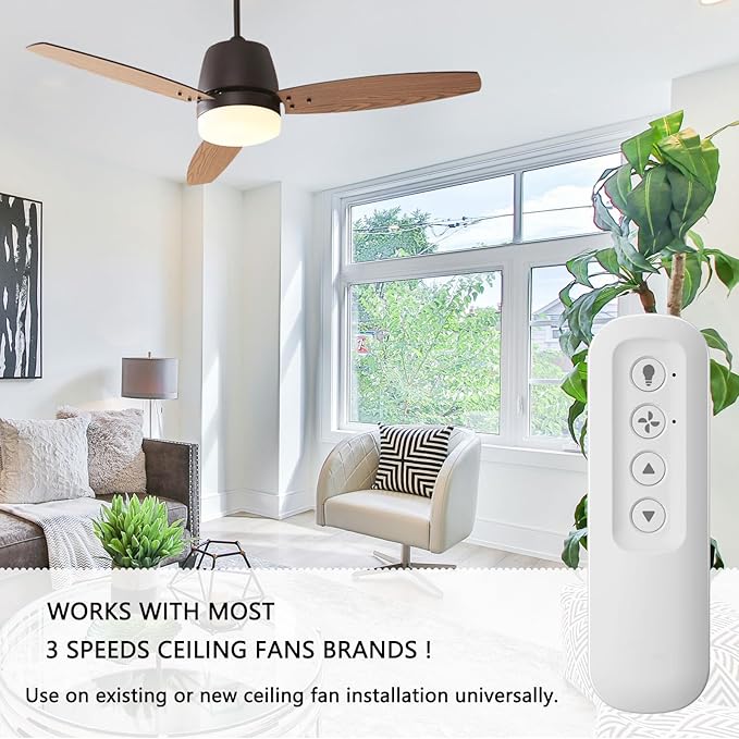 Replacement for Ceiling Fan Remote Control Kit with Light Dimmer, Compatible with Remote 99770 99772 99392 99122 99123 99600, Universal Remote Control with Receiver works for most 3 Speeds Ceiling Fan