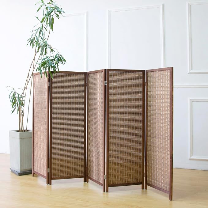 5 Panel Short Room Divider Screen, Small Bamboo Panel Divider by Furnnylane