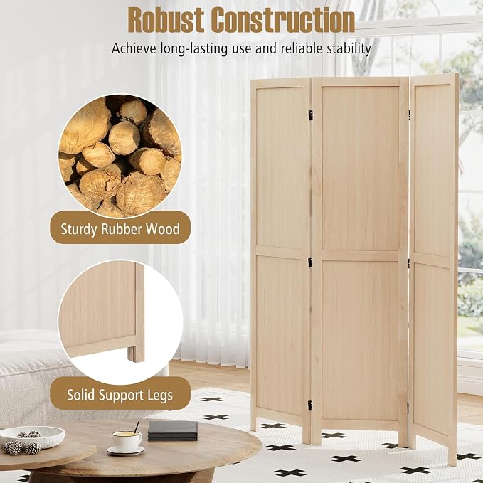 COSTWAY 3 Panel Folding Room Divider, Freestanding Hinged Partition Wall Divider - Image 7