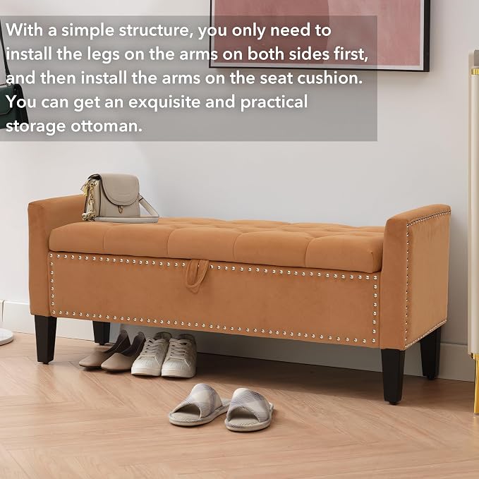 Velvet Ottoman with Storage, Modern Storage Bench - Image 7