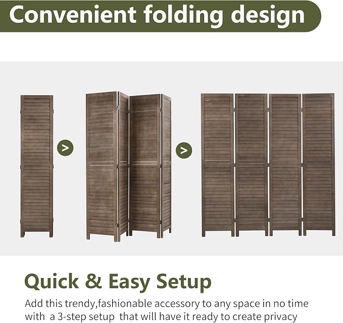 FDW 4 Panel Wood Room Divider 5.75 FT Tall Privacy Screen Folding Partition - Image 6