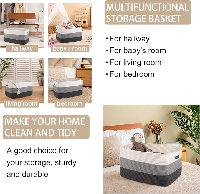 OIAHOMY Blanket Basket Laundry Basket Dog Toy Basket 75L Dark Grey | Large - Image 9