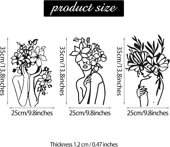 Photect 3 Pcs Metal Wall Art Decor Minimalist Abstract Woman Wall Art Metal - Image 3