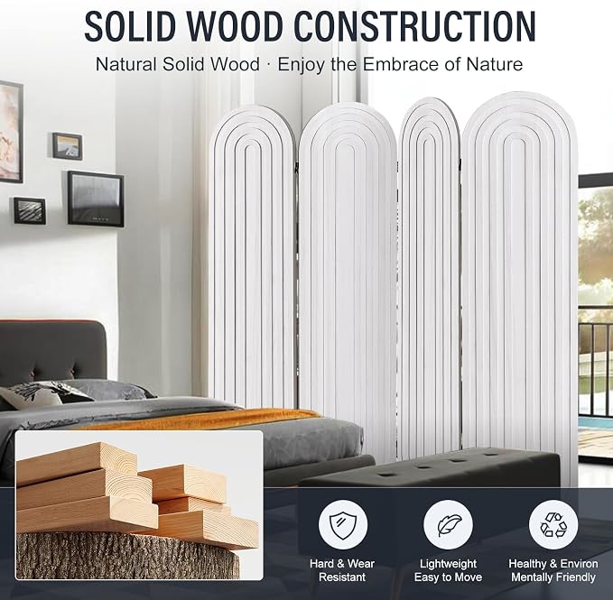 4 Panel Arched Room Divider Screen Folding Privacy Screen, 66.9" H Privacy - Image 5