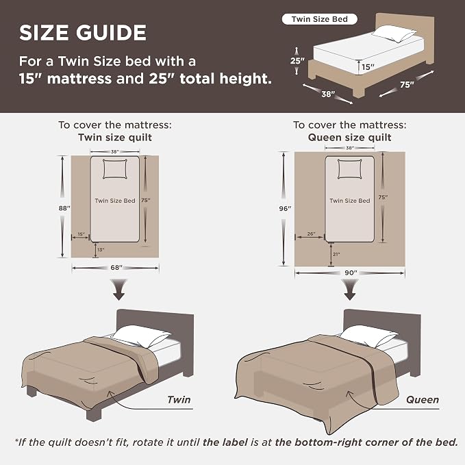 Bedsure Twin Size Quilt, Lightweight Comforter Set, Taupe Bedspread Twin XL | - Image 5