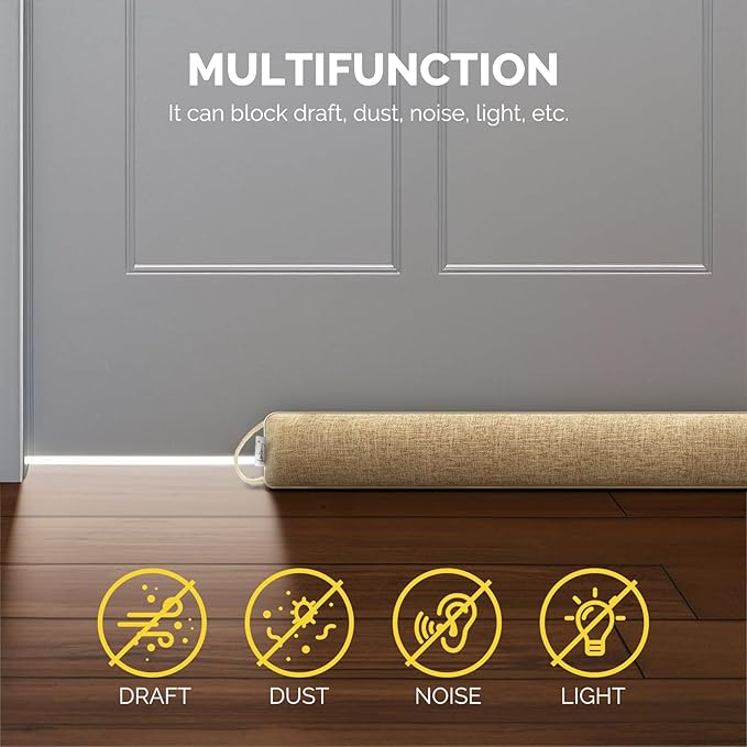 fowong Under Door Draft Stopper 32 Inch Weighted Draft Stopper for Bottom of Door Soundproofing Noise Blocker Easy Install, Oatmeal